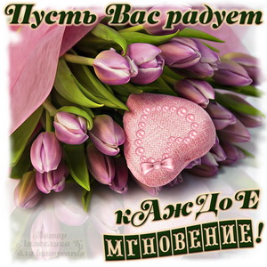 Милое пожелание и розовые тюльпаны с сердечком